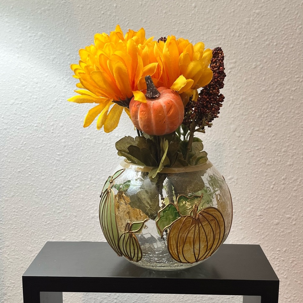Pumpkin Crackle Glass Candle Holder/Vase - Picture 8 of 12